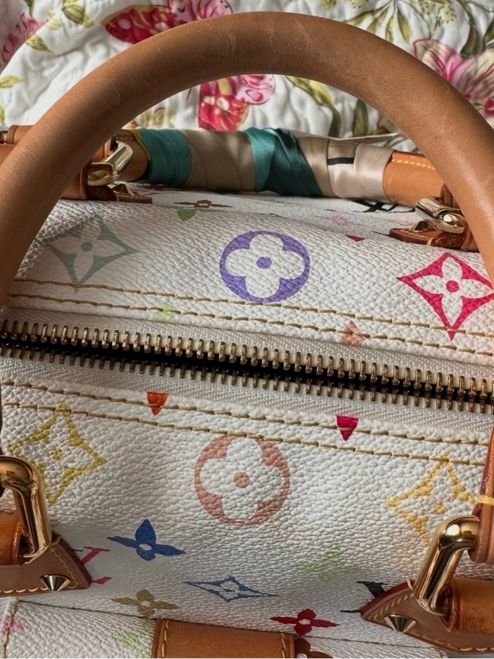 Louis Vuitton White Multicolor Murakami Monogram  with Tan Trim, Authentic LV. - Picture 4 of 12